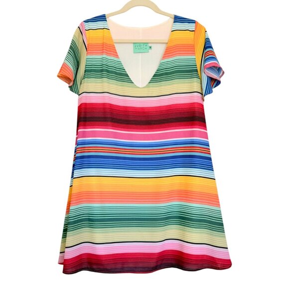 Judith March Colorful Striped Short Sleeve Flowy Dress - Picture 1 of 8
